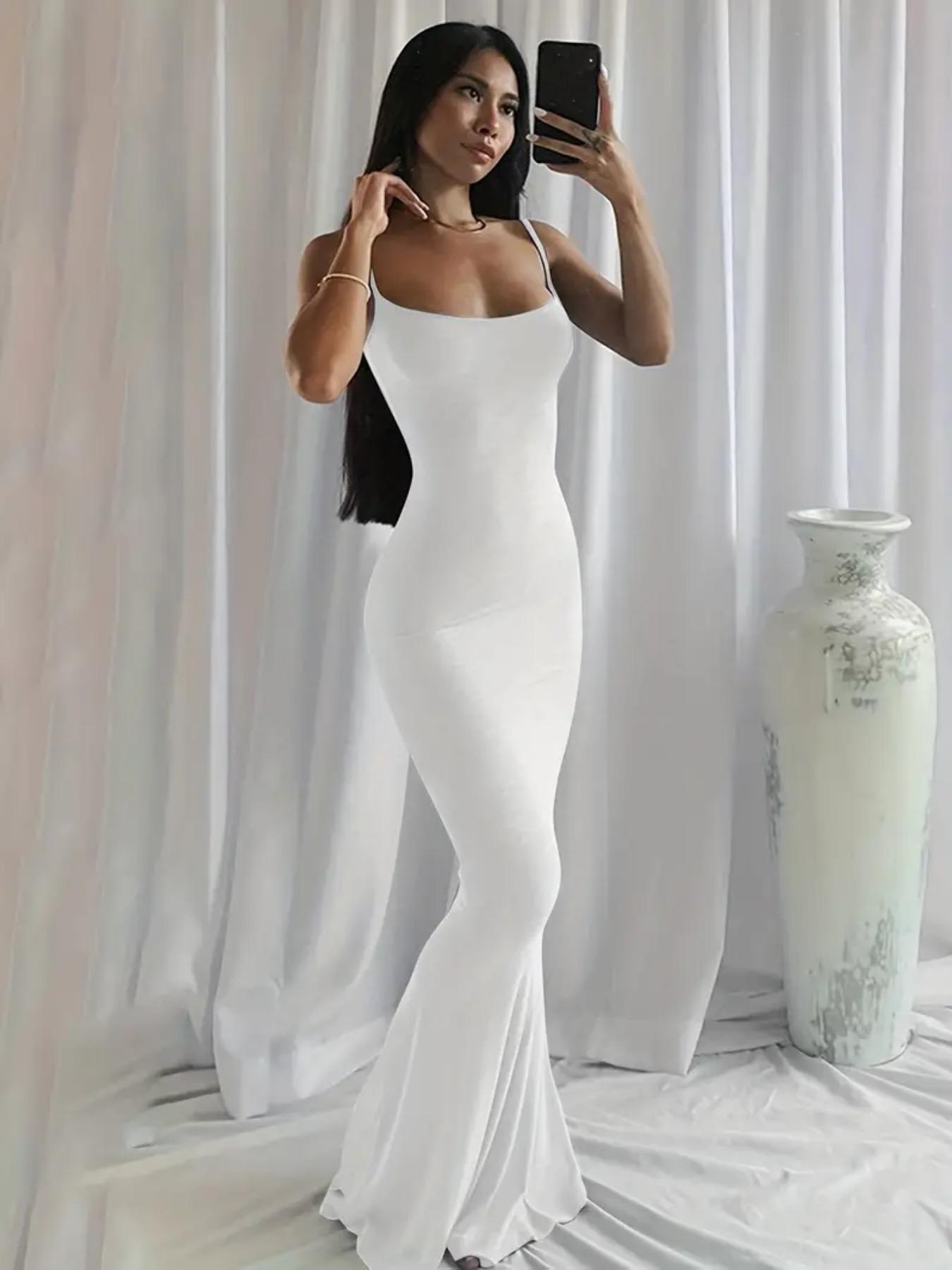 Women's Solid Color Spaghetti Strap Cami Mermaid Nightdress, Basic Minimalist Casual Comfy Sleeveless Bodycon Maxi Nightgown, Summer Outfits 2024, Ladies Sleepwear for All Seasons