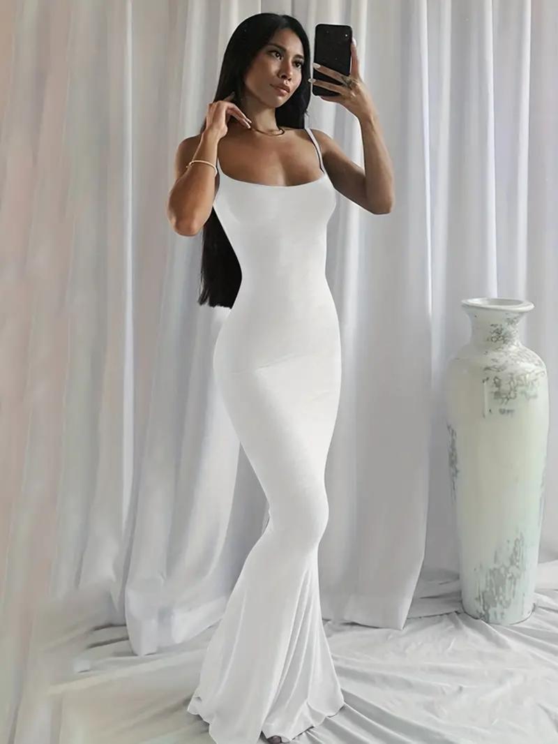 Women's Solid Color Spaghetti Strap Cami Mermaid Nightdress, Basic Minimalist Casual Comfy Sleeveless Bodycon Maxi Nightgown, Summer Outfits 2024, Ladies Sleepwear for All Seasons