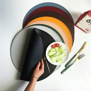 38cm Round Faux Leather Placemat, Floral Design, Waterproof & Oilproof Heat-Resistant Mat