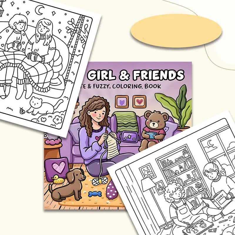 New Cozy Coloring Book for Girls and Friends, Fun Coloring Album, Creative Fill-In Book, Perfect for Kids' Art Activities