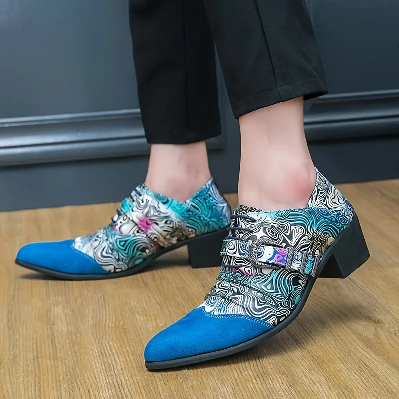 GGOR Korean-style Pointed Toe Men's High Heels, Trendy Catwalk Stage British Lace-up Colorful Height-increasing Shoes