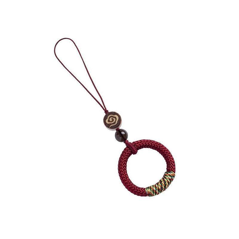 1pc Hand Woven Chinese Style Phone Wrist Charm Strap Cell Phone Finger Keychain Hand-woven Ring Buckle Pendant Cloud Pattern