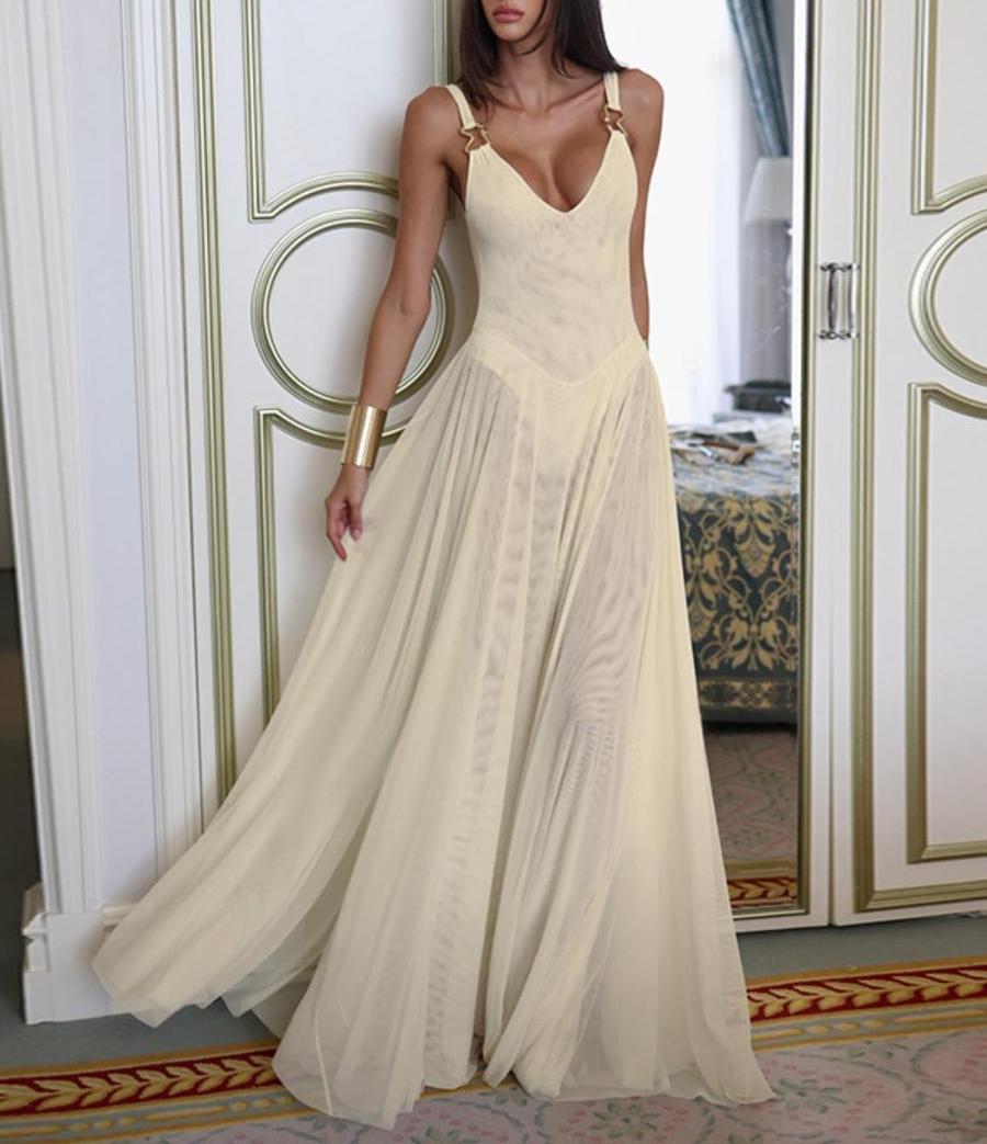 Women's Plain Deep V Neck Tulle Cami Dress, Elegant Sleeveless Maxi Dress for Party Holiday Wedding Guest, Ladies Summer Clothes, Brunch Dresses Women's Plain Deep V Neck Tulle Cami Dress, Elegant Sleeveless Maxi Dress for Party Holiday Wedding Guest, Ladies Summer Clothes, Brunch Dresses