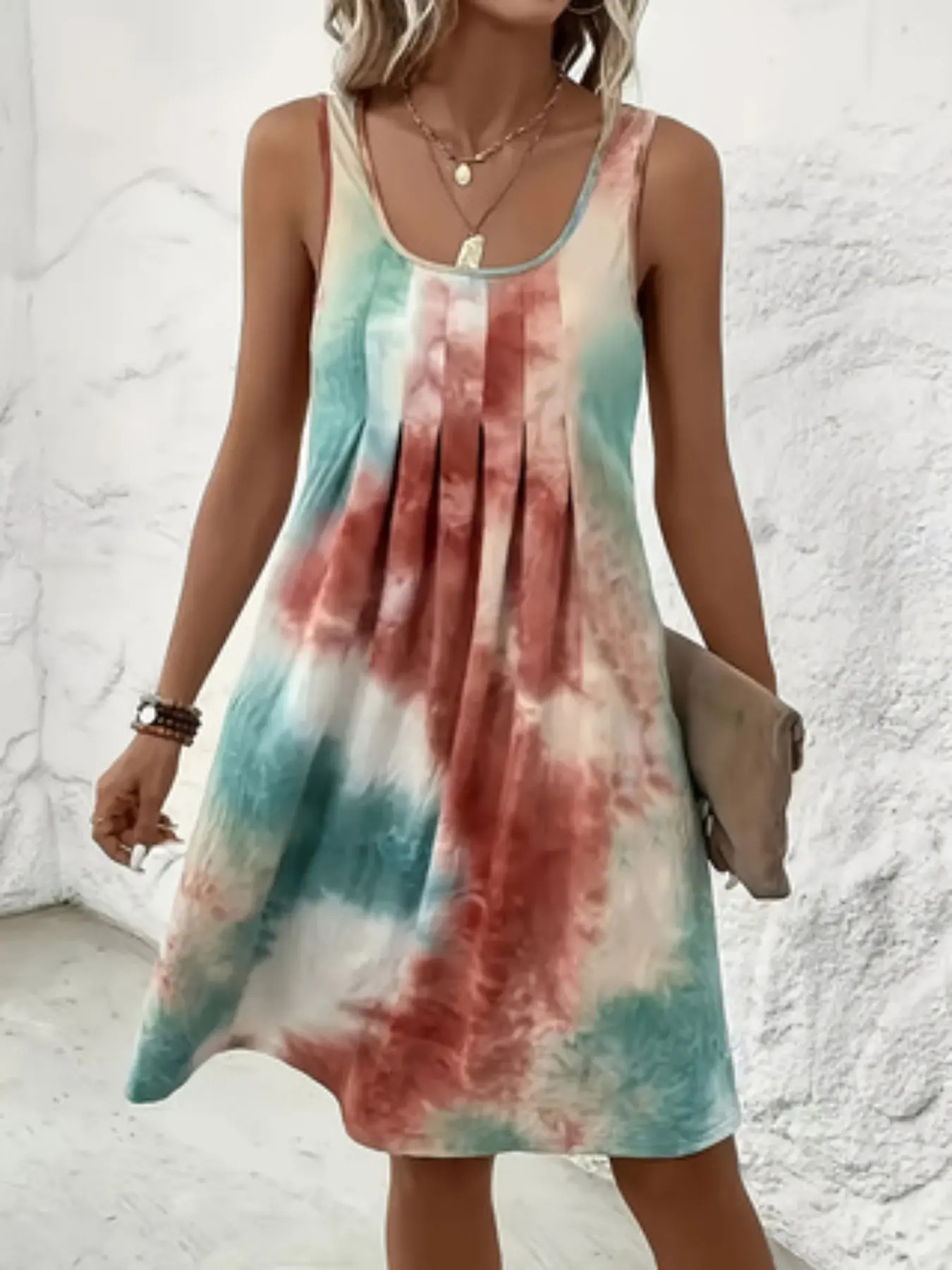 Colorblock Tie-Dye Sleeveless Tank Dress, Summer Casual Style, Perfect for Travel, Comfortable and Stylish, Ideal for Outdoor Adventures