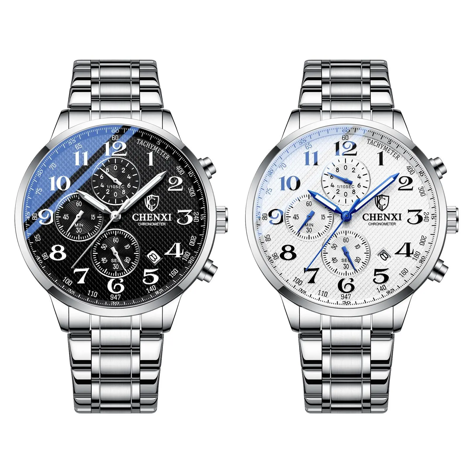 Men's Stainless Steel Wrist Watch - Masculine Design Multifunction Quartz Chronograph with Luminous Hands, Tachymeter, and Calendar, Multifunction Quartz Watches, Durable, Masculine Design Quartz Watches