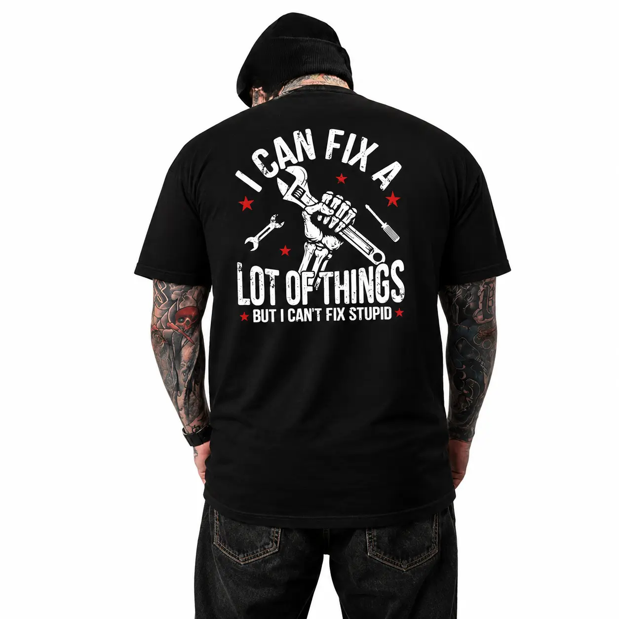 Men's Graphic Hoodie with Funny "Can't Fix Stupid" Mechanic Quote, Soft Relaxed Fit Pullover Apparel for Work Humor, Menswear, Graphics, Mens Gifts