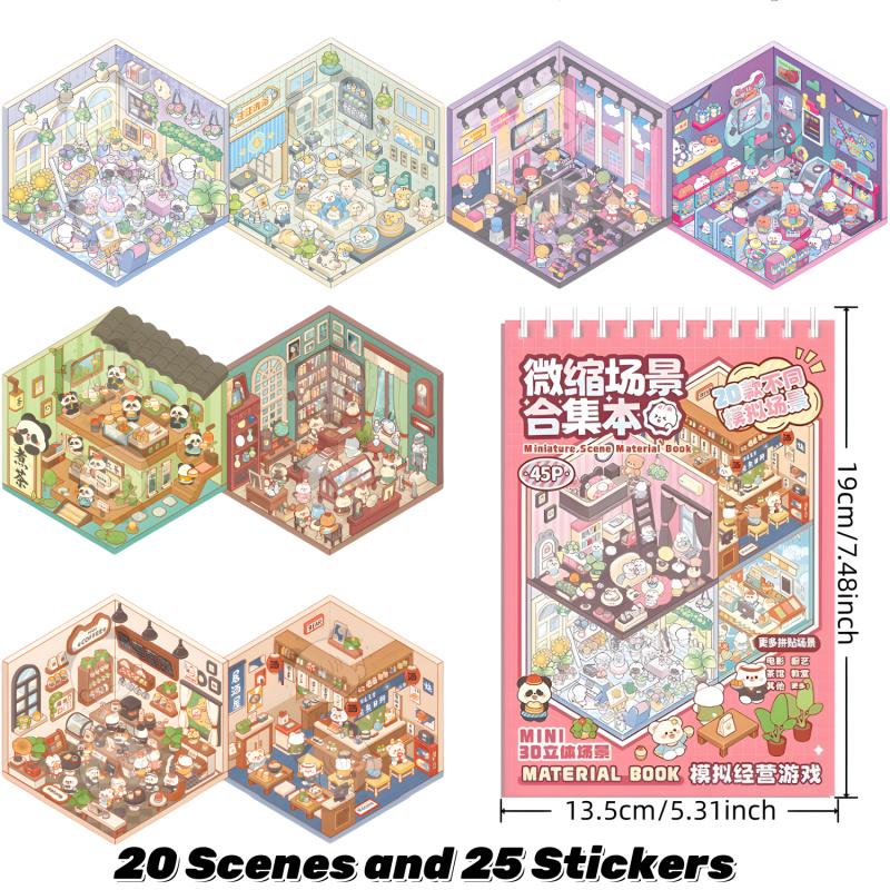 20 Sets DIY 3D House Sticker Scene for Adults, Cute Fun DIY Scenes Therapy Sticker, Crafts Party Favors Goodie Bags Stuffer, Gifts for Girls,Cute Art Stickers for Girls, Reusable Sticker, DIY Sticker Paper