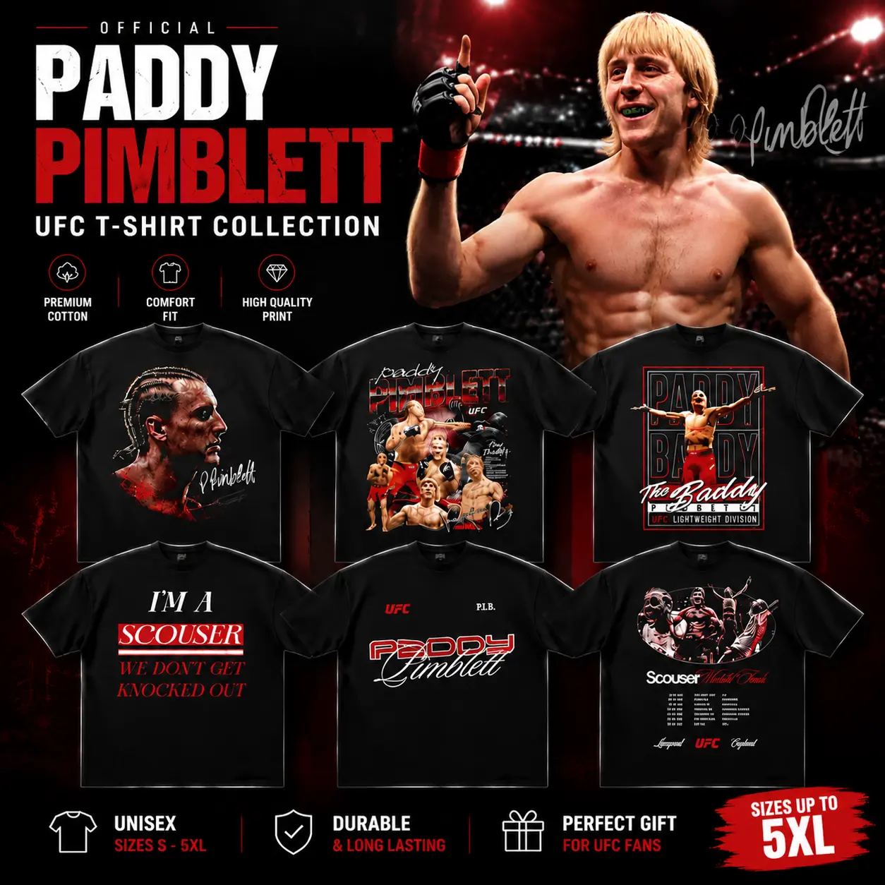 Paddy Pimblett The Baddy Graphic T-Shirt, Premium Heavyweight Cotton Oversized Tee, Vintage UFC Fighter Minimal Portrait MMA Streetwear, Gym Training Gift for Men & Women