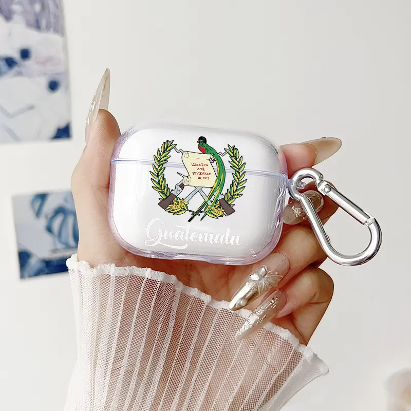 Guatemala's Freedom Emblem Pattern TPU Soft Protective Multi-Model Earphone Cover, Transparent Accessories with Keychain for AirPods 1/2/3/4/Pro/Pro2, for Enhanced Protection