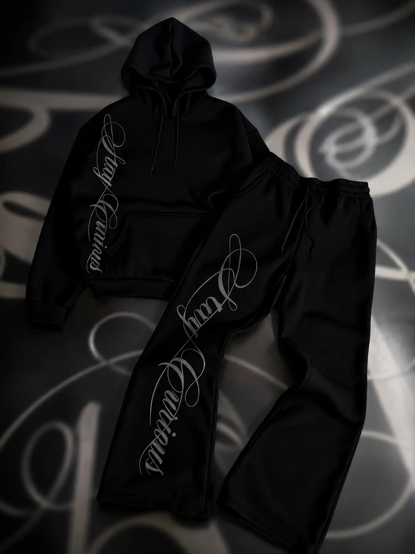 Men's Trendy Two-Piece Set, Hooded Sweatshirt + Straight Leg Pants, Graphic Print, Wrinkle-Resistant, Fitted, All Seasons, Sweatsuit Set