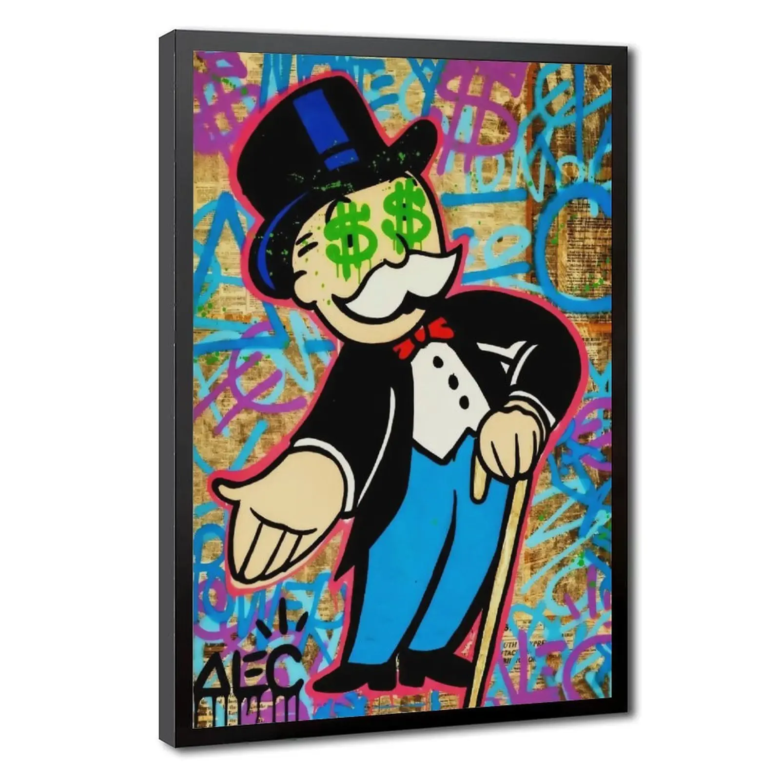 Monopoly Man Graffiti Money Hand Out Poster Print Artwork - Colorful Graffiti Texture Street Art, Minimalist Hanging Wall Picture Set for Gamer Room Home Decor, 1-Framed, One-Piece