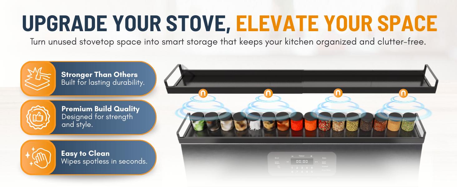 Extendable Steel Over the Stove Shelf for Back of Stove (16 to 30 Inches) Magnetic Stove Top Shelf for Kitchen Stove, Over Stove Shelf for Back of Stove - Over the Stove Spice Rack Shelf: Home & Kitchen