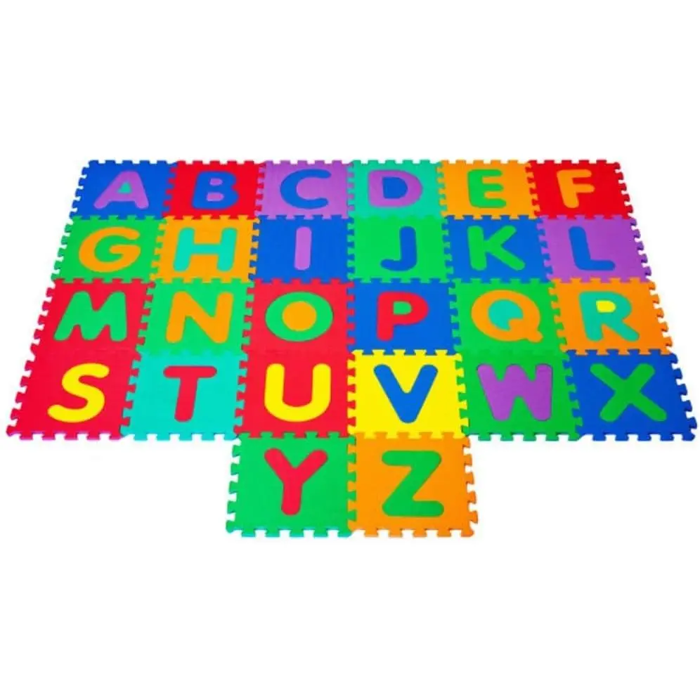 Interlocking Foam Tile Play Mat with Letters - Non-Toxic Children's Multicolor 26-Piece Puzzle Tiles for Playrooms, Classrooms and More