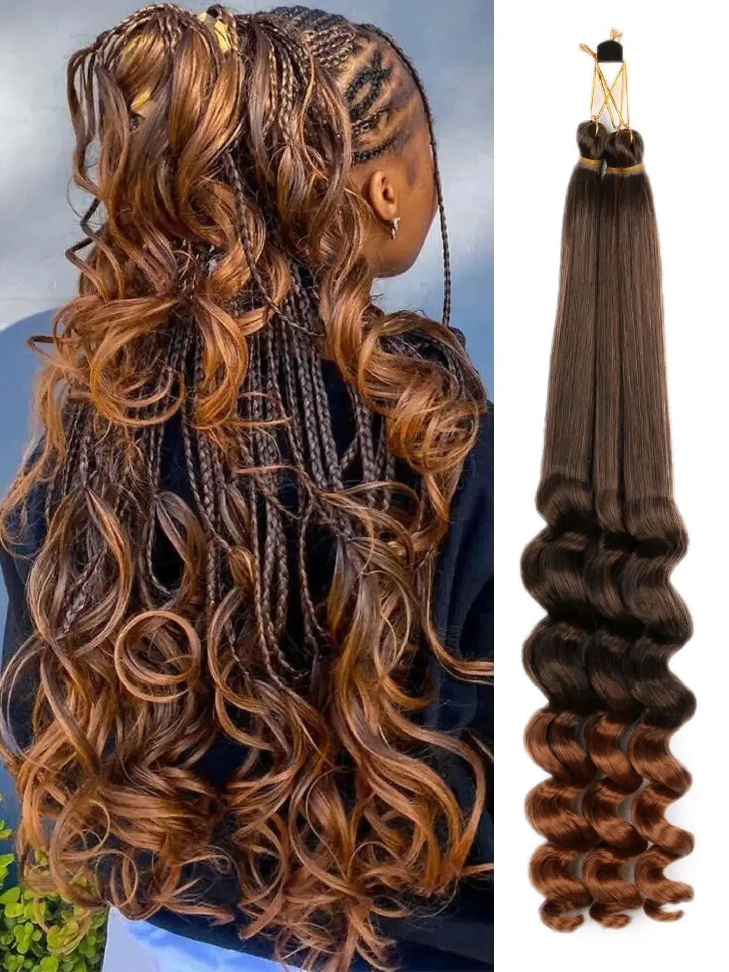 French Curly Braiding Hair 24inch Loose Wavy, 3 Packs Bouncy Premium Synthetic Fiber Hair Extensions, 120g/pack, All Seasons