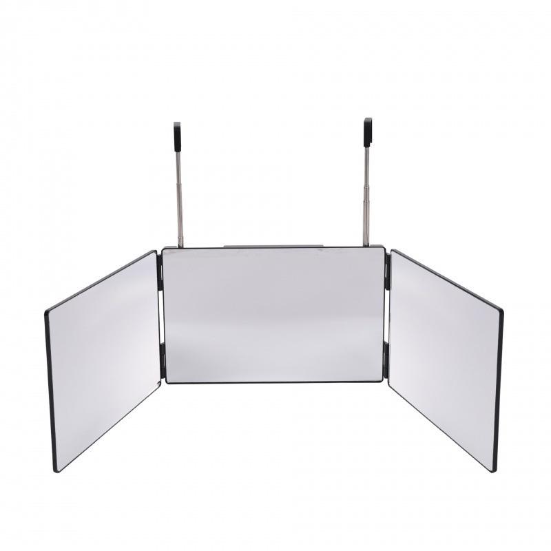 Three-Fold Makeup Mirror with Extendable Hook, Hanging Foldable High-Definition Cosmetic Mirror, Wall-Mounted Bathroom Accessory