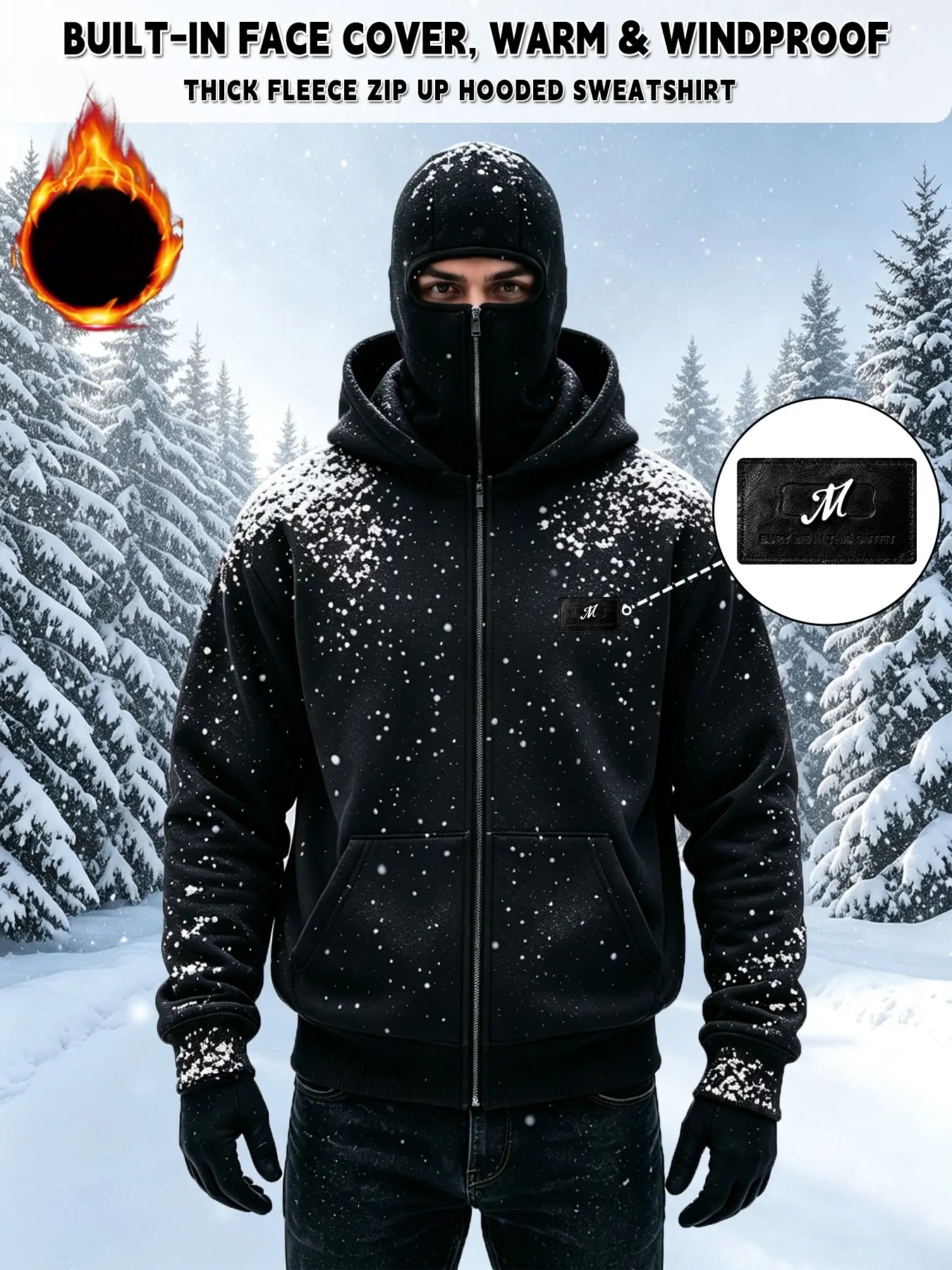 Men's Winter Windproof Hooded Jacket, Thickened Fleece Bright Color Outerwear, Motorcycle Riding Snow Hiking Cold Weather Hat Shirt