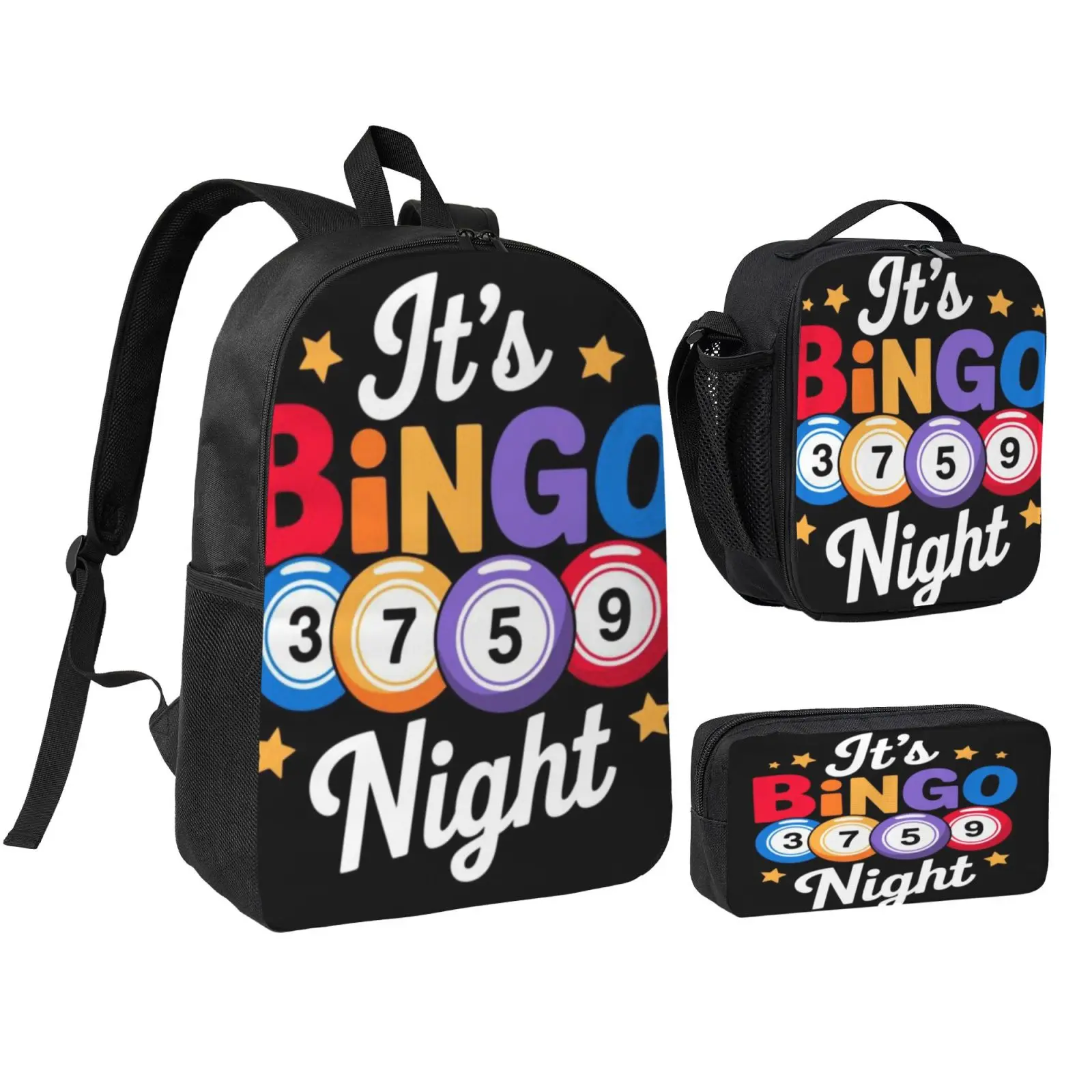 Anime Bingo Game backpack with lunch bag pencil box for Teen Girls Boys, 3pcs kids school bag with adjustable straps, office travel bag Bookbag lunchbox