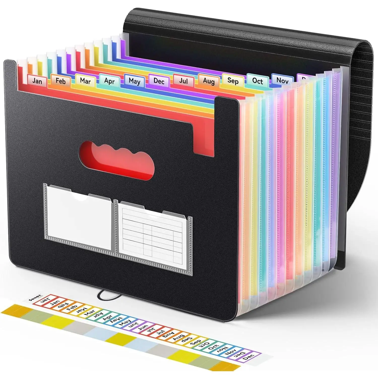 Accordion File Organizer, 13-Pocket Portable Expanding Document Holder for A4 Letter Size Paper, Monthly Bill & Receipt Organizer with Labels for Home Office Use, Black, 13 Pockets, Letter A4 Size, Portable Monthly Paper Bill Tax Receipt Organizer