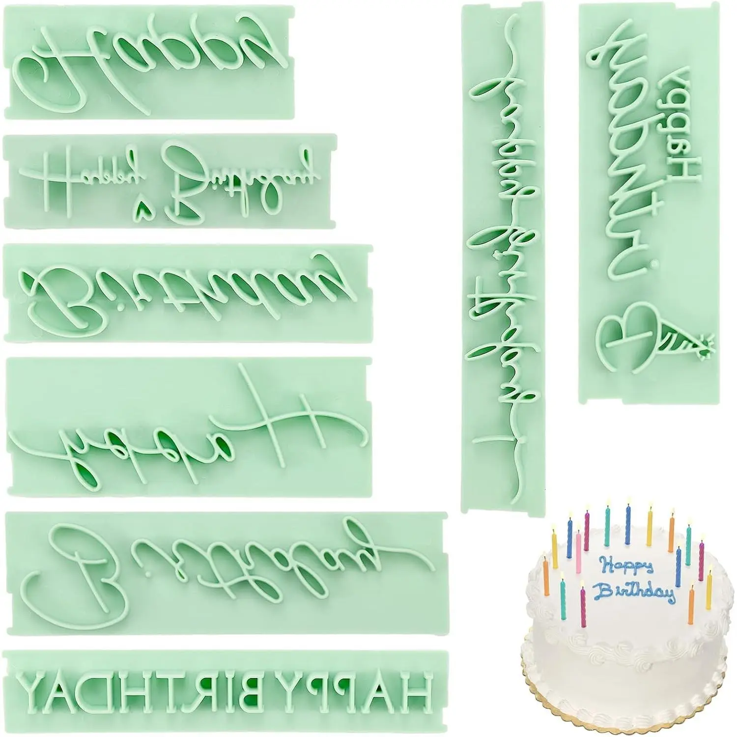 8Pcs Happy Birthday Fondant Stamp Set, Custom Cookie Stamp, Alphabet Letters Embosser for DIY Cake Baking Decoration