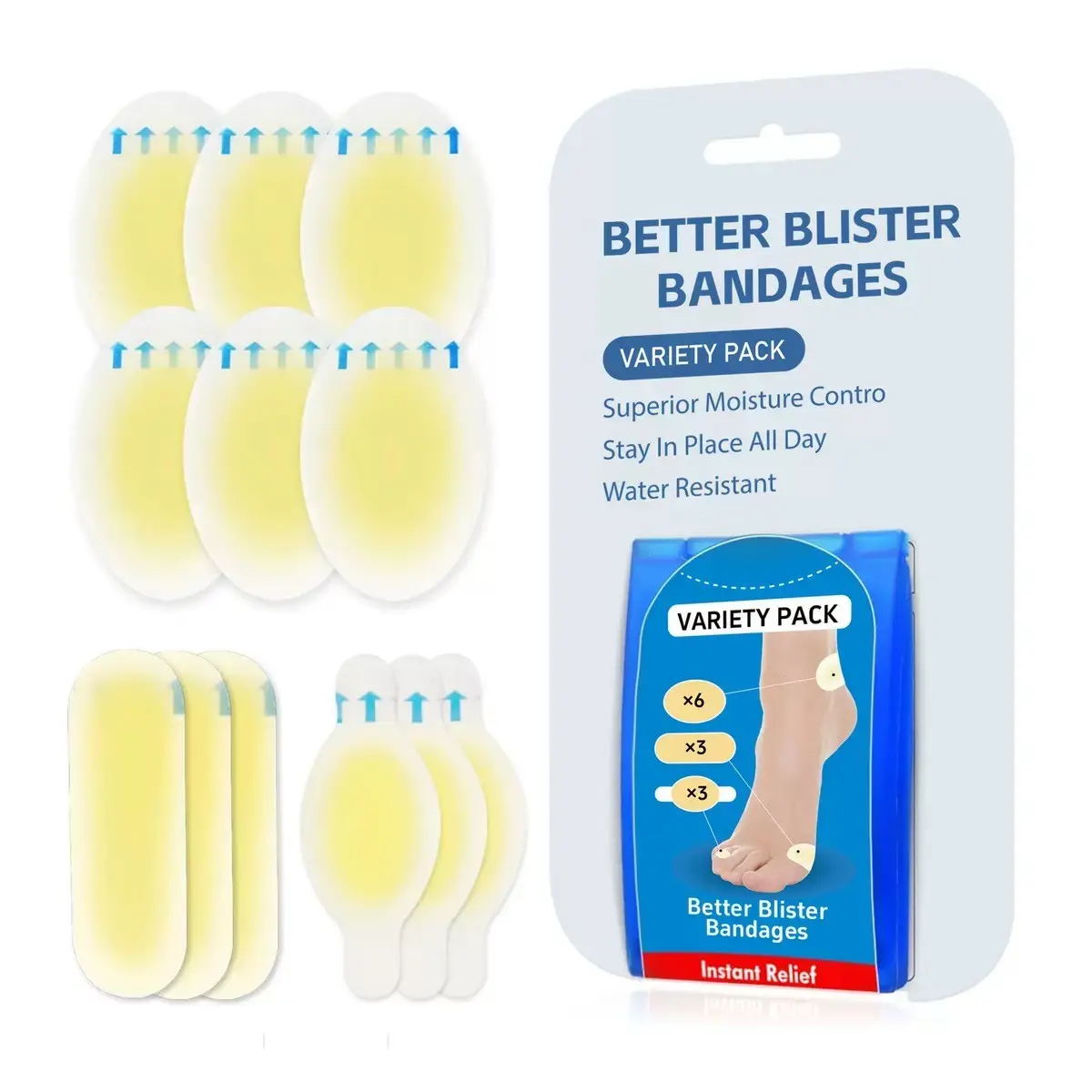 12-Piece Blister Pads Set, Waterproof Gel Bandages for Fingers, Toes, Heels, Forefoot, Novel Blister Protection Pads