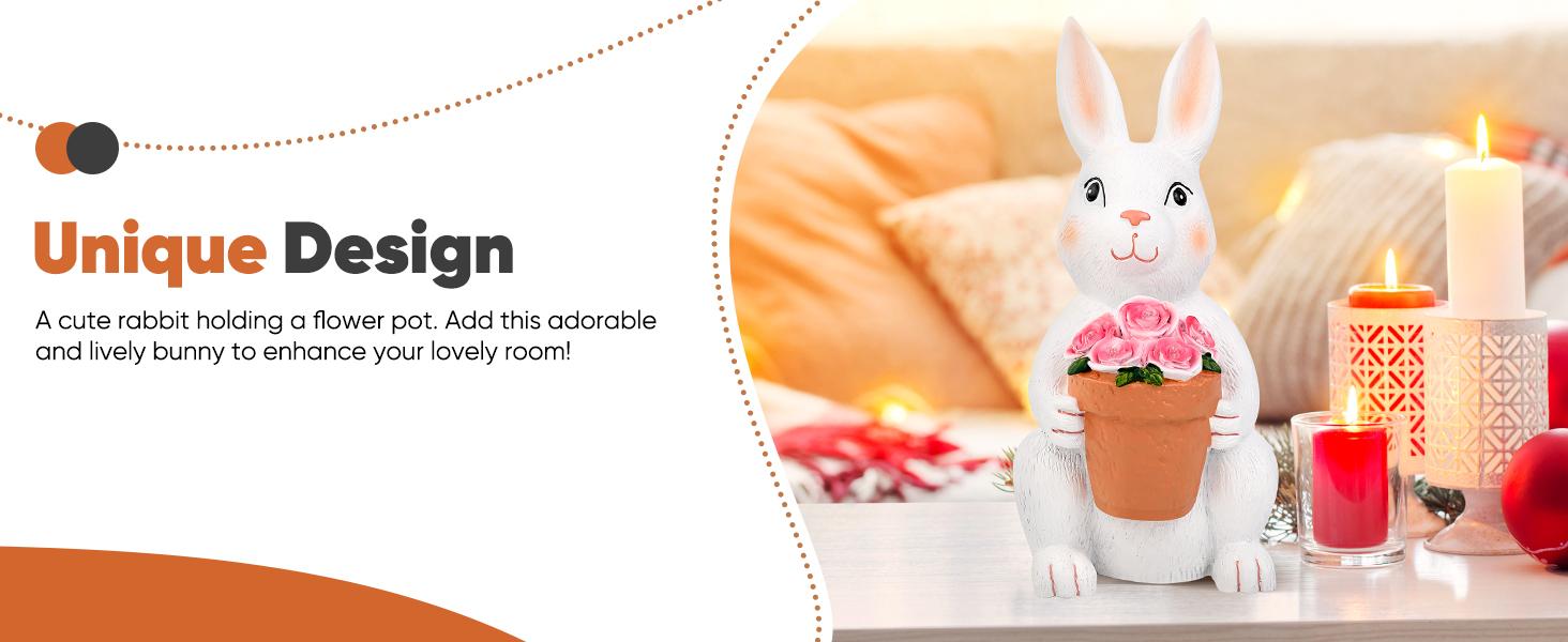 Solar Outdoor Garden Statues- Rabbit with Flowers and 5 Colorful LED Lights, 11.8IN Outdoor Figurine Lights, Solar Garden Bunny Decor for Patio, Unique Gifts for Mom, Birthday, Housewarming