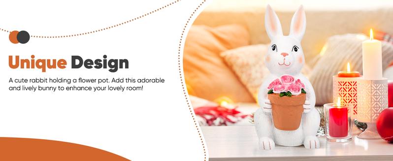 Solar Outdoor Garden Statues- Rabbit with Flowers and 5 Colorful LED Lights, 11.8IN Outdoor Figurine Lights, Solar Garden Bunny Decor for Patio, Unique Gifts for Mom, Birthday, Housewarming