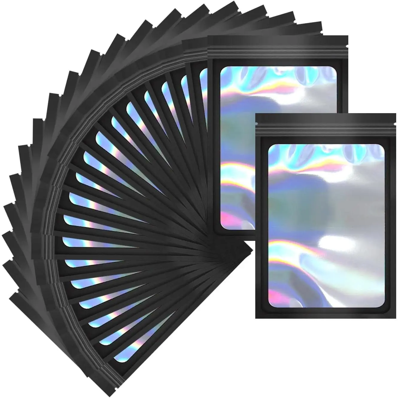 100 Pack Mylar Holographic Packaging Bags Resealable Candy Bags with Clear Window Foil Pouch Bag for Lipgloss, , Sample Bag for Small Business (Black, 2.4x3.9 Inch)