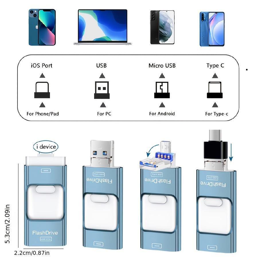 3 in 1 USB Flash Drive, 1 Count High Speed USB 3.0 Memory Storage, OTG Thumb Drive for Smart Phones, PC and More Devices, Portable Flash Drives