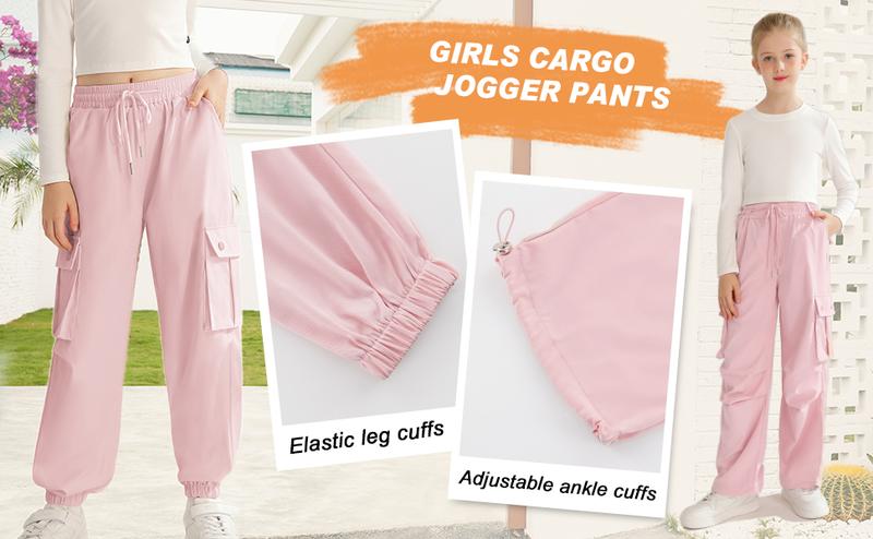 Girls Cargo Jogger Pants Parachute Pants with Elastic Waist and Pockets Cargo Trousers for Teens Girls 7-14 Years Bottoms Womenswear