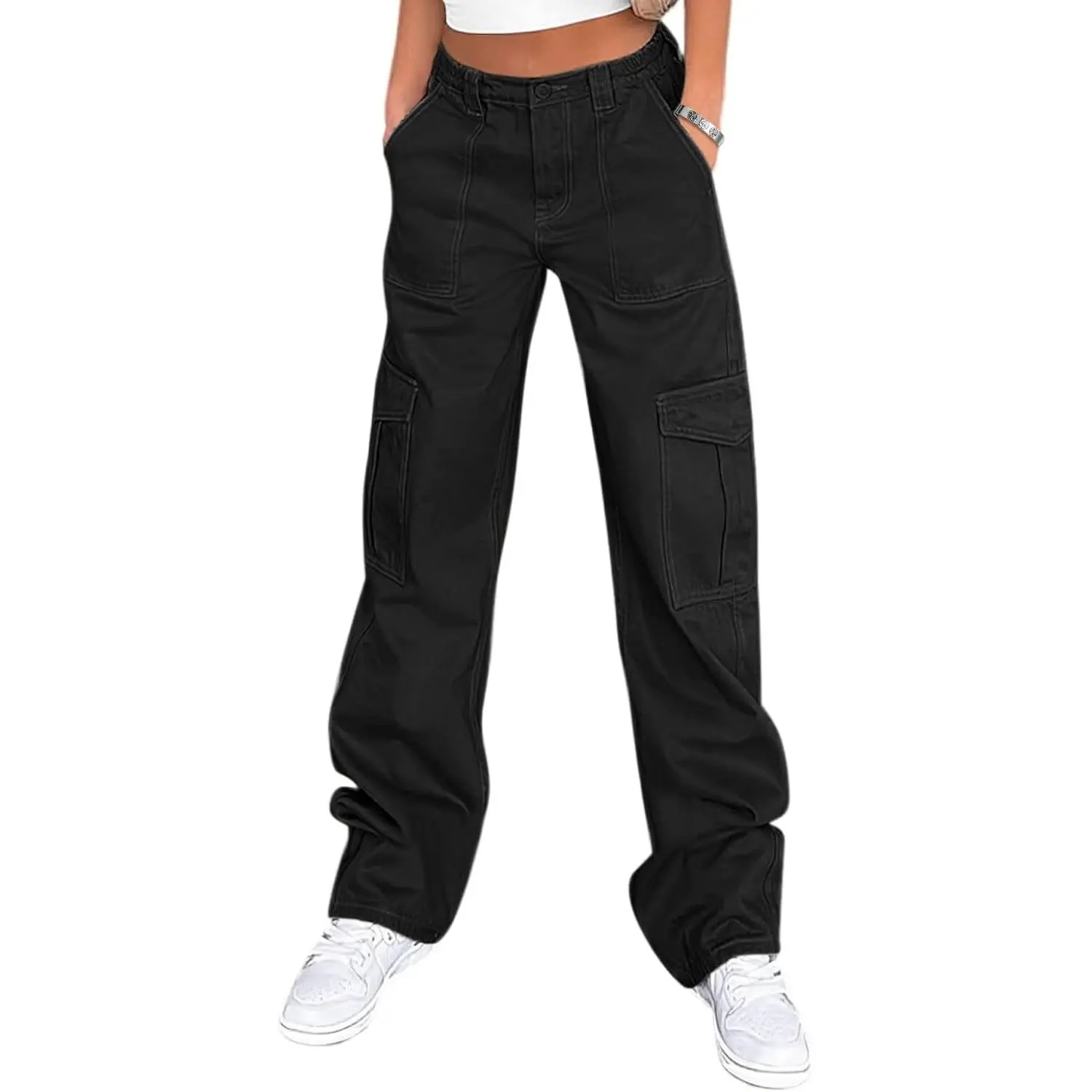 Cargo Pants for Women High Waisted Casual Pants Baggy Stretchy Wide Leg Y2K Streetwear with 6 Pockets