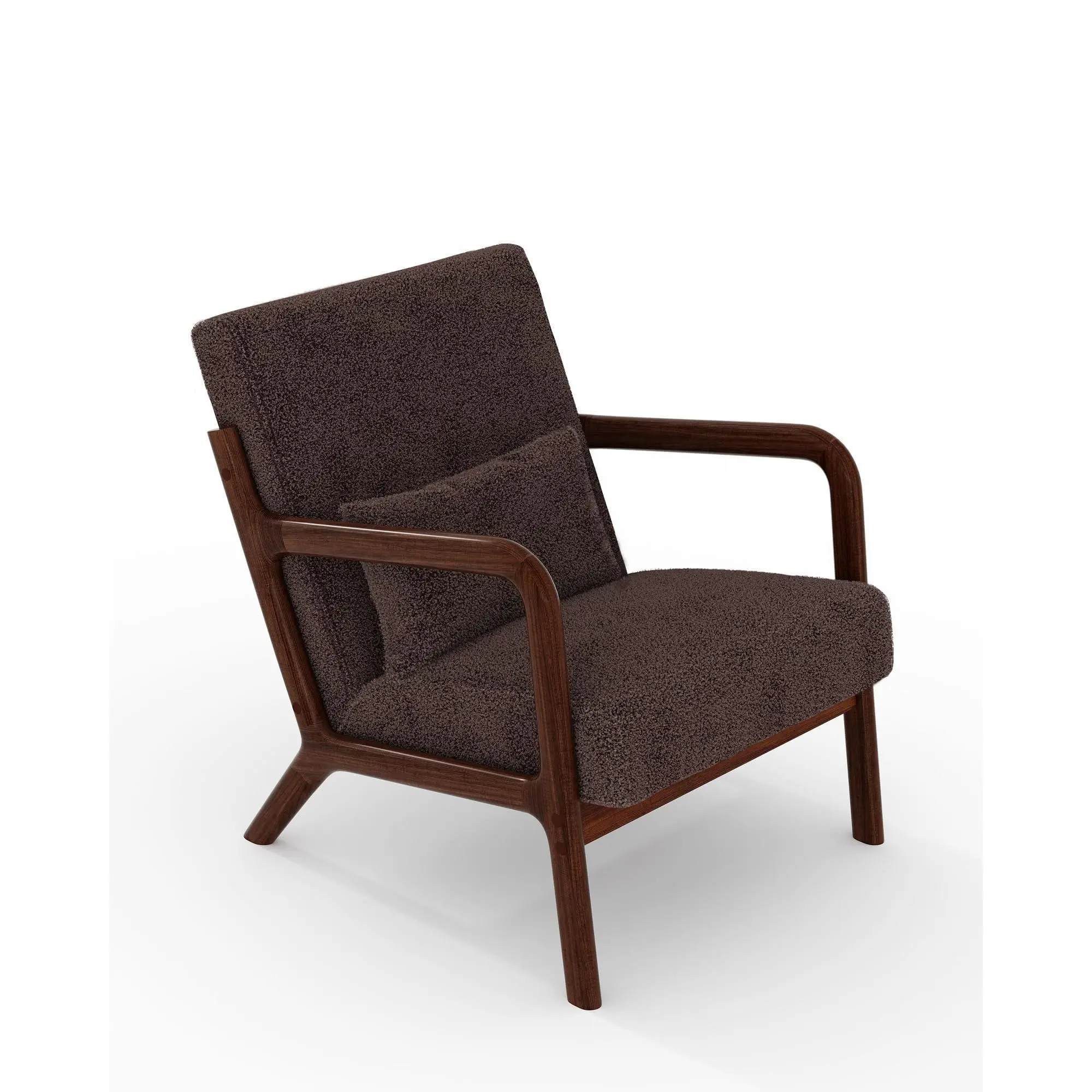 Garvee Mid-Century Modern Accent Chair with Sherpa Upholstery, Wooden Frame, and Lumbar Pillow - Cozy Armchair Perfect for Living Room and Bedroom Seating in Brown