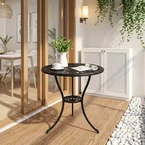 Weather-Resistant Cast Aluminum Outdoor Garden Stool – 23.6" Round Patio Bistro Table with Umbrella Hole, Antique Design, Durable Side Table for Backyard, Porch, Garden, Balcony – Bronze