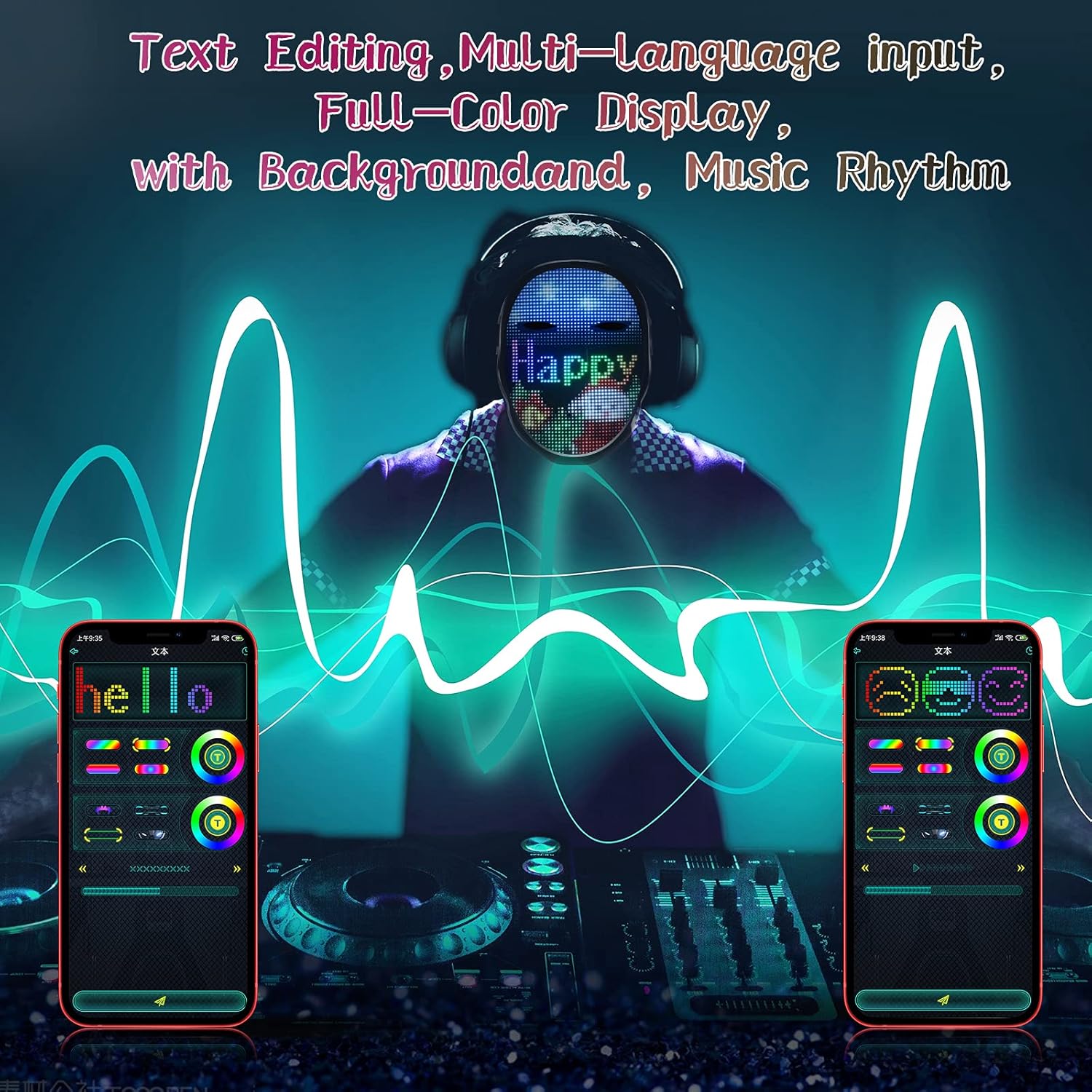 SUNDAY MIRTH Led Mask,  App Controlled Halloween , Luminous Mask for Adults, Light up Costumes