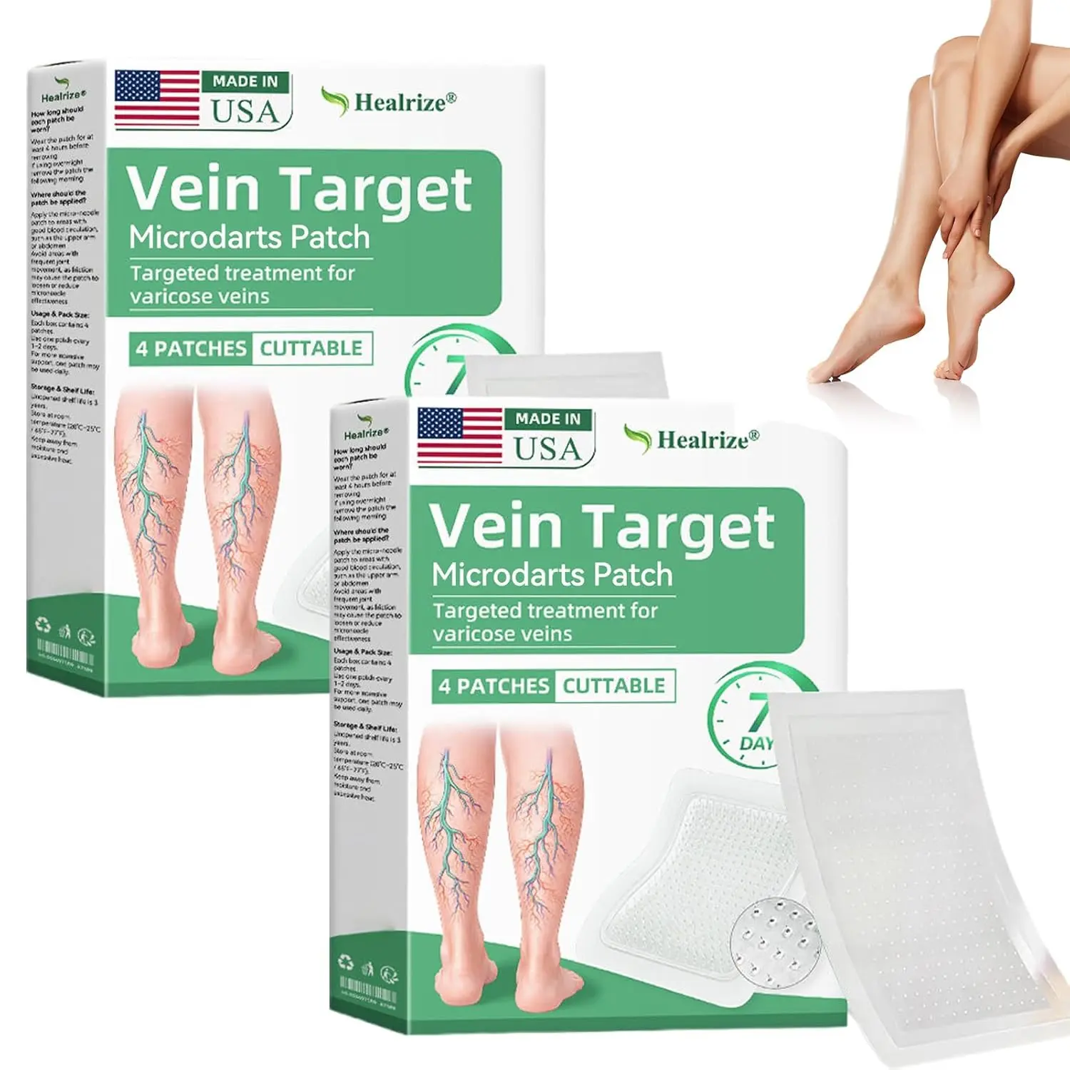Healrize Vein Target Microdarts Patch, Leg Varicose Veins Patch, Healrize Vein Target Patch, Natural Ingredients Leg Treatment for All Skin Types (2Boxes)