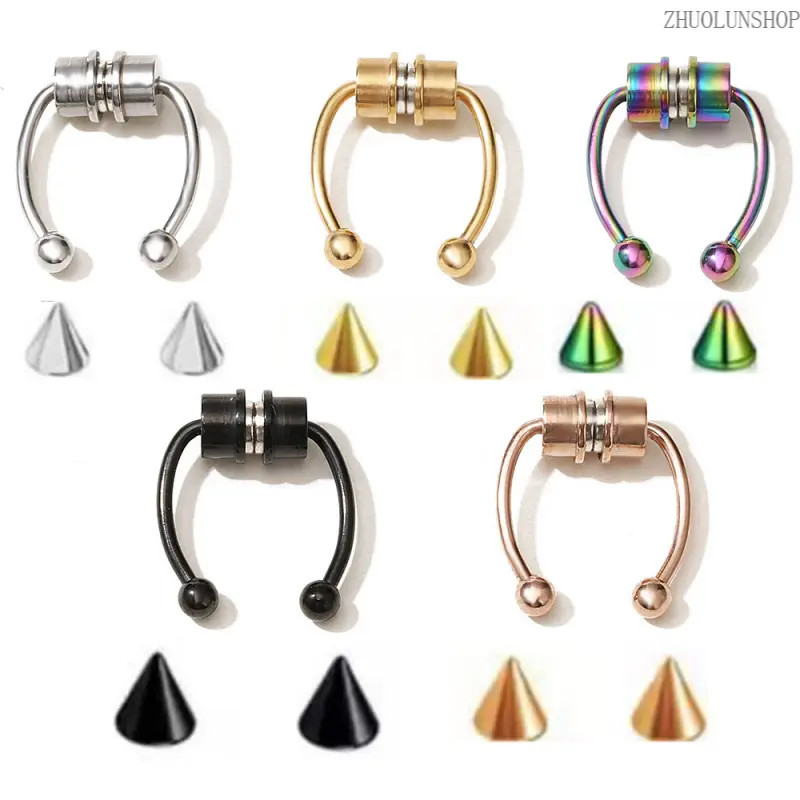 No Piercing Magnetic Nose Ring Hoop Set for Men & Women, Bling Rhinestone Removable Replacement Head Body Jewelry, Fake Non-Pierced Nose Cuffs for Daily Party Cosplay Styling Gift