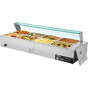 VEVOR Commercial Food Warmer, 1500W Electric Stainless Steel Steam Food Warmer with Glass Cover, 6x 1/3 Size Pans Buffet Bain Marie with Soup Perforated Ladles, for Catering, Restaurant Party