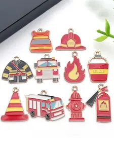 10pcs Enameled Alloy Firefighter charms Pendant Flame Charms Pendant Fire Extinguisher Charms for Earring Necklace Bracelet Keychain Crafts Making