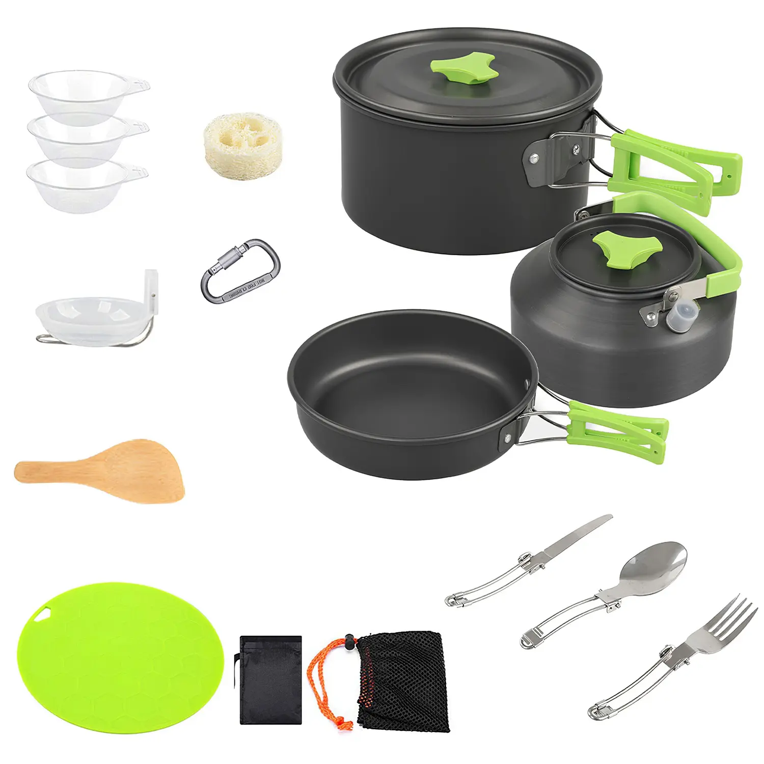 16-Piece Camping Cookware Set - Backpack-Style, Lightweight, Foldable Utensils, Pots & Pans, Portable Water Bottle, Camp Kitchen Accessories for Camping, Hiking, Picnics