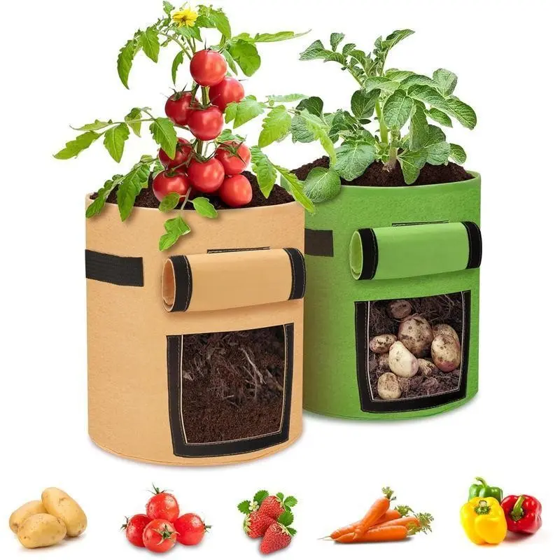 2 Counts 7 Gallon Potato Grow Bag Garden Planting Bag with Reinforced Handle Thickened Nonwoven Fabric Pot for Tomato Potato Vegetable and Fruit Stackable Vegetable Planters
