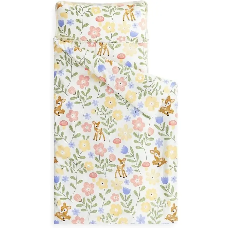 Toddler Nap Mat with Pillow and Blanket, Roll Up Sleeping Bag for Kids Girls Ages 3 Plus, Ideal for Kindergarten Daycare Preschool, Floral Botanical Flowers Pattern