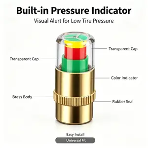 4PCS Car Tire Pressure Monitor Valve Stem Caps - 3-Color Visual Warning Indicator, Car Use Universal Fit Pressure Detector for Medium-Sized Vehicles, SUVs, Motorbikes