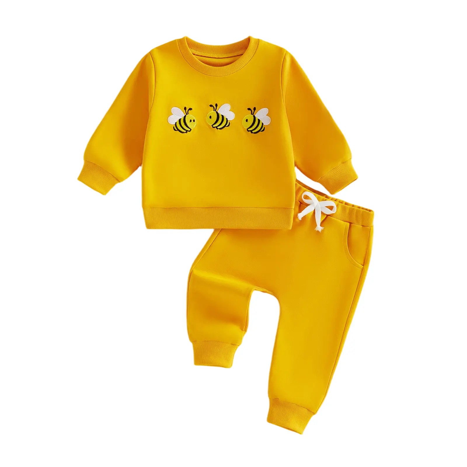 Toddler Baby Little Boy Girl Winter Fall Outfits Bee Embroidered Long Sleeve Sweatshirt and Jogger Pants Set 6M-4T
