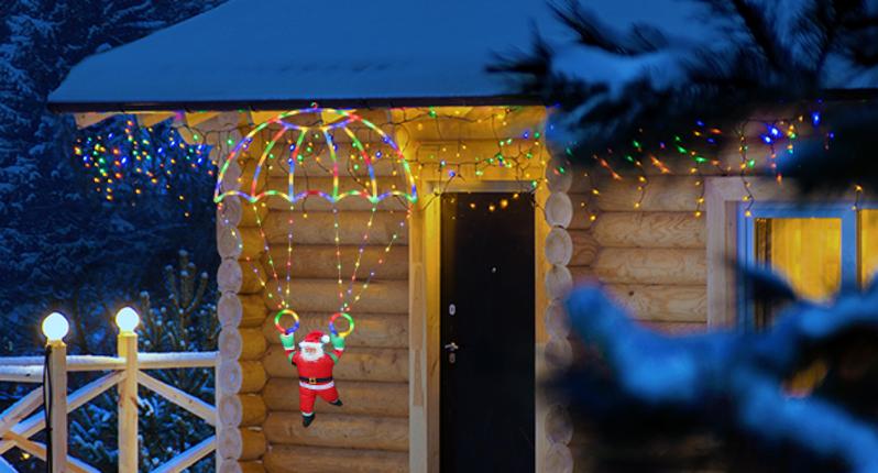 2.8ft Christmas Parachute Lights (Red&Green/Multicolor)，Santa design, waterproof, 8 lighting modes,Ideal holiday gift,Suitable for indoor/outdoor use, hangable on Christmas trees, eaves or walls