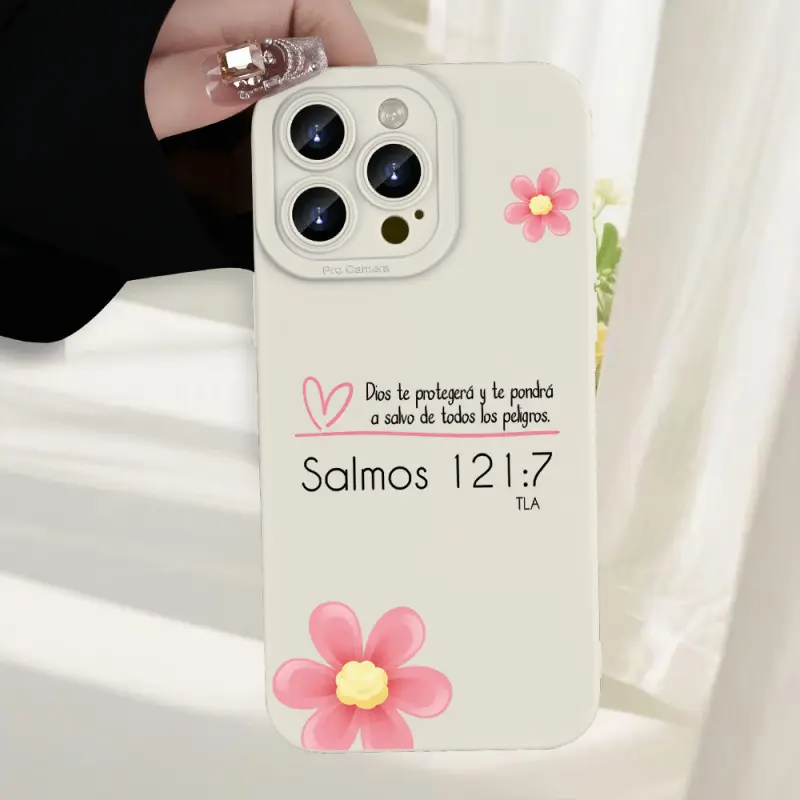 Women's Soft Silicone TPU Shockproof Phone Case for iPhone 11-17, 11-17 Air/Pro Max - Spanish Bible Verse Salmos 121:7 Pink Floral Faith Cover, Christian Gift durable fashionable protective kawaii pattern high-end