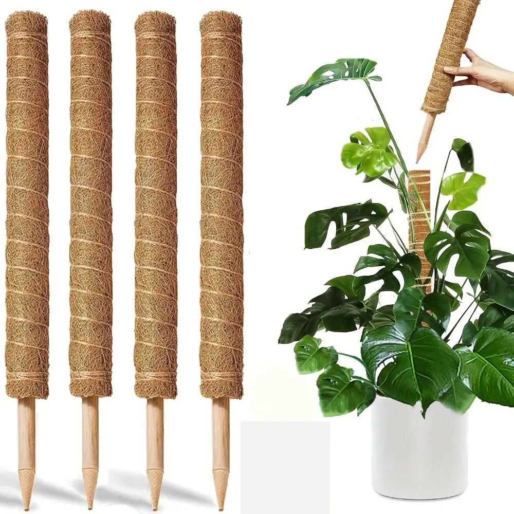 4pcs 16-Inch Stackable Moss Poles for Indoor Climbing Plants - Light Brown, Durable Plant Support Stakes with Textured Surface for Enhanced Stability, Ideal for Ferns, Ivy, and More, Plant Supplies