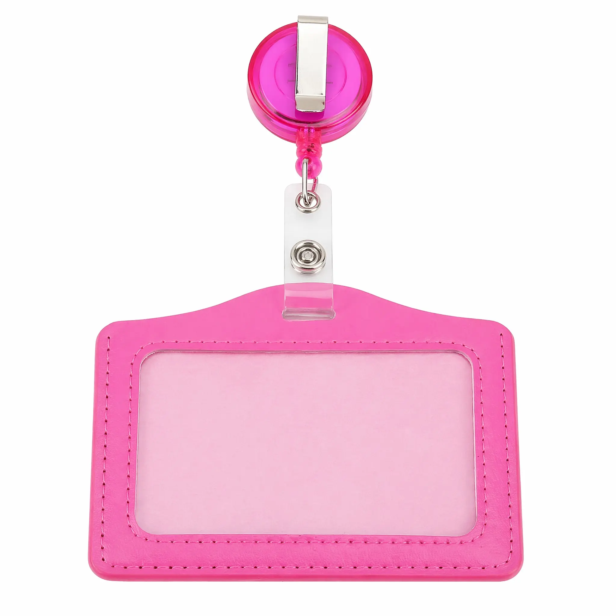 2-Pack PU Leather ID Badge Holders for Men and Women, Horizontal Card Holder for Office, School, Bus & Hospital Access, Badge Reels