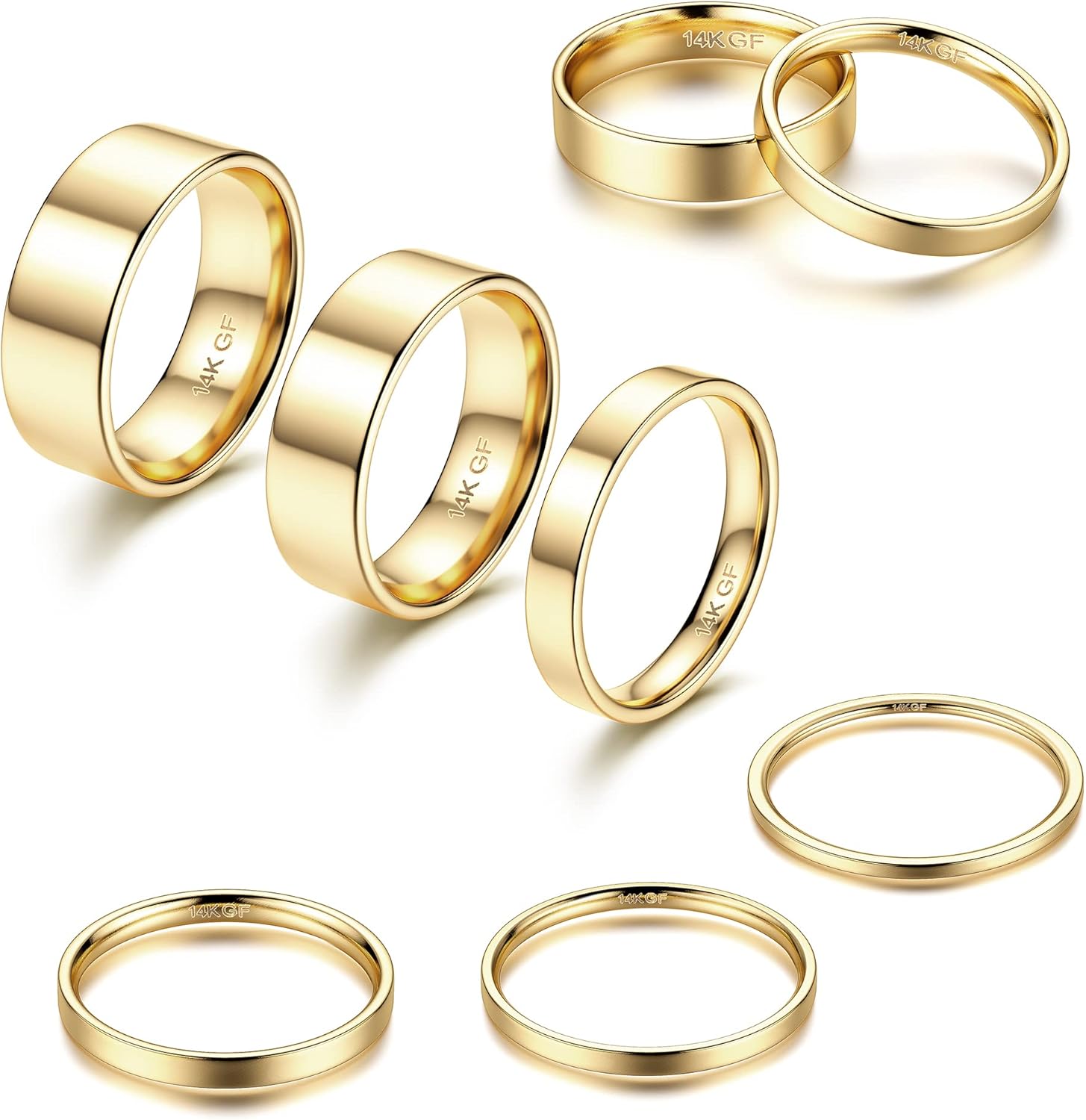 1-8mm 14K Gold Filled Rings Stacking Rings for Women Stackable Rings Thin Band Rings Plain Pinky Thumb Finger Rings Trendy Mid Statement Rings Comfort Knuckle Rings Set