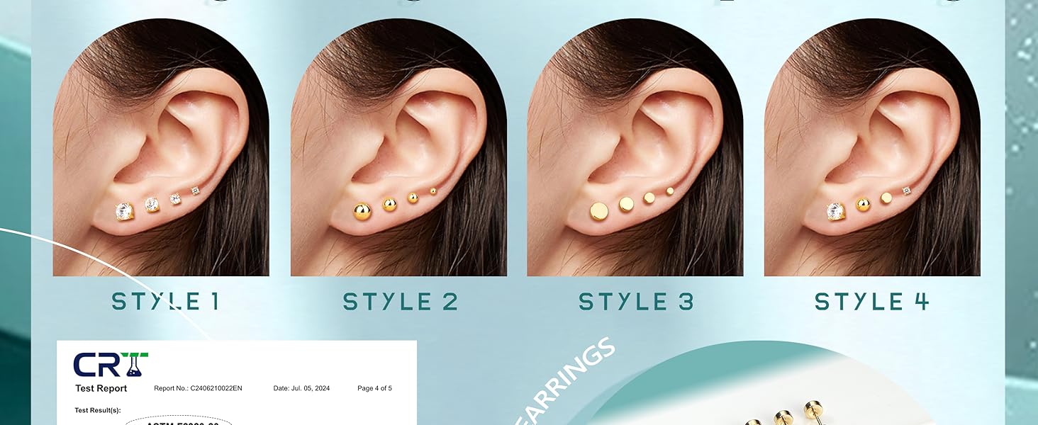 YADOCA Hypoallergenic Flat Back Earrings for Women -  Silver Earrings for Sensitive Ears - Cartilage Earring Helix Conch Tragus Piercing Flatback Cubic Zirconia Earring Set Studs Men 2/3/4/5mm