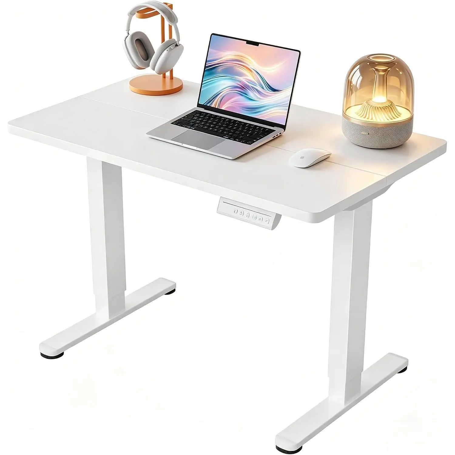 Electric Standing Desk, 32" x 24" Adjustable Height Sit Stand Desk, Small Space Workstation, Compact  Desk for  Office,  Steel Frame (White)