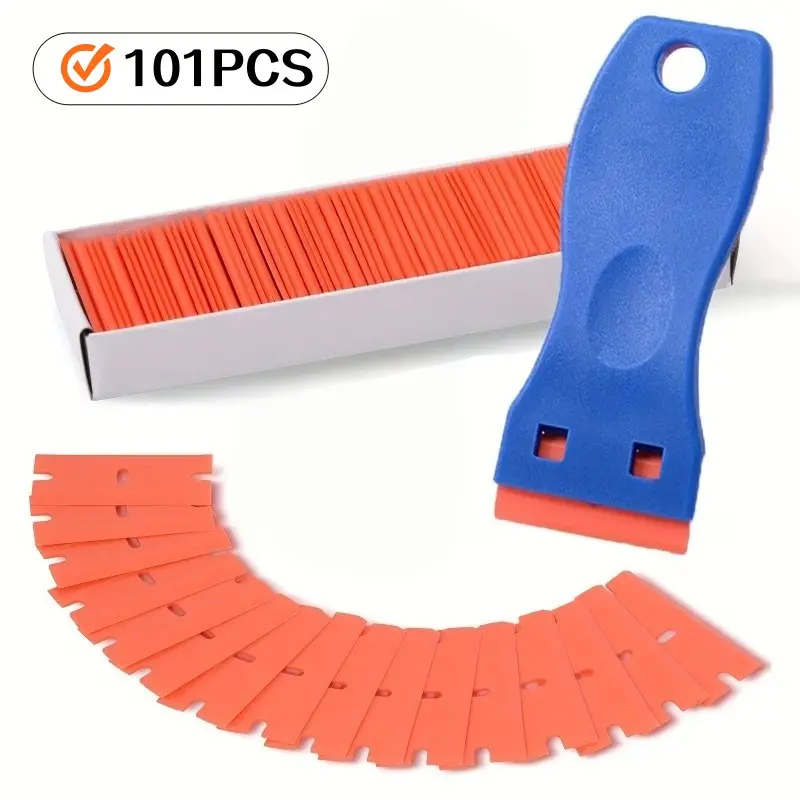 Plastic Knife + 100 Scraper Blades, Multi-Use Scraping Tool for Stickers, Adhesives, Labels, Paint, Glass, Car, Window Cleaning